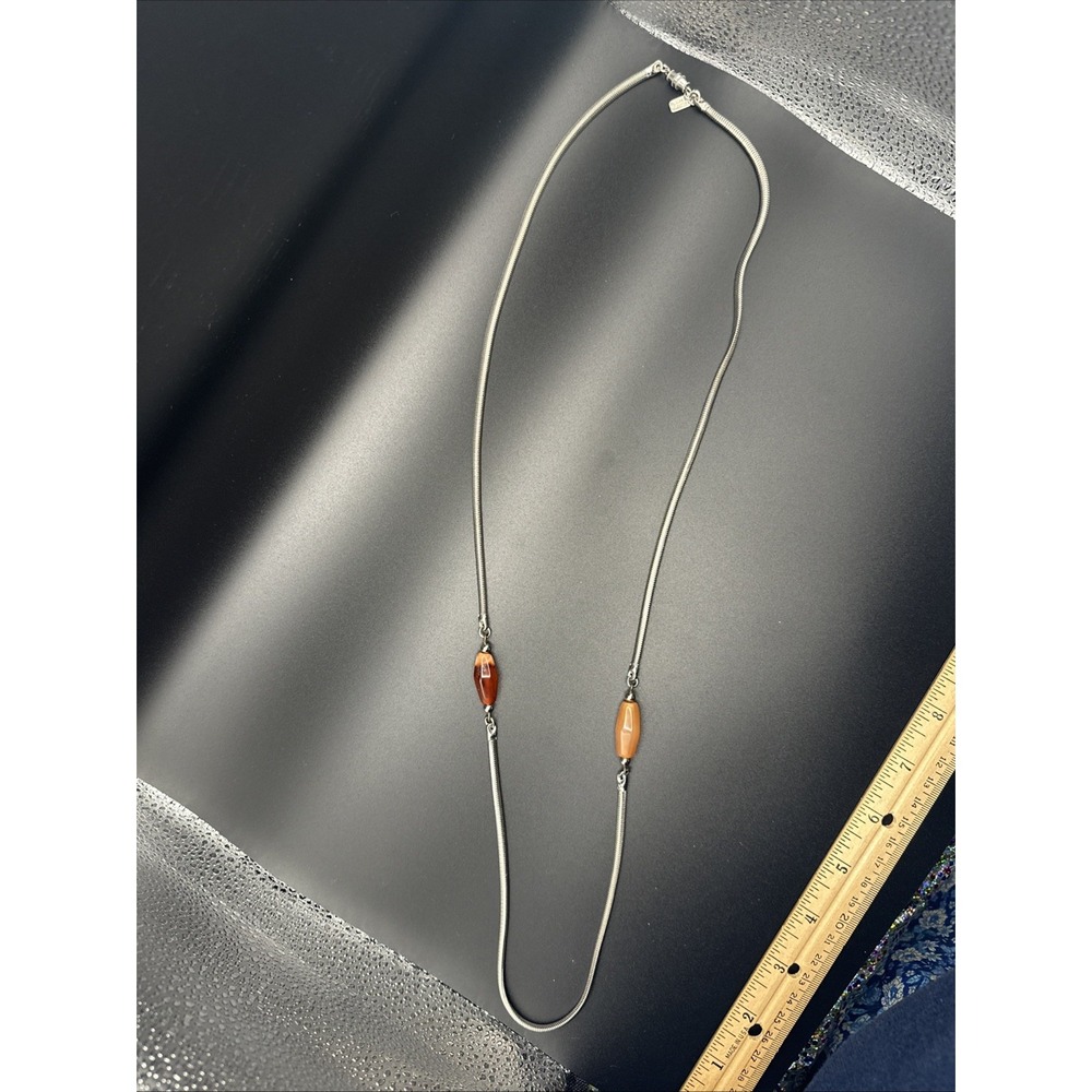 Kenneth Lane Silver Tone Carnelian, Agate, Extra Long 36"‎ Necklace